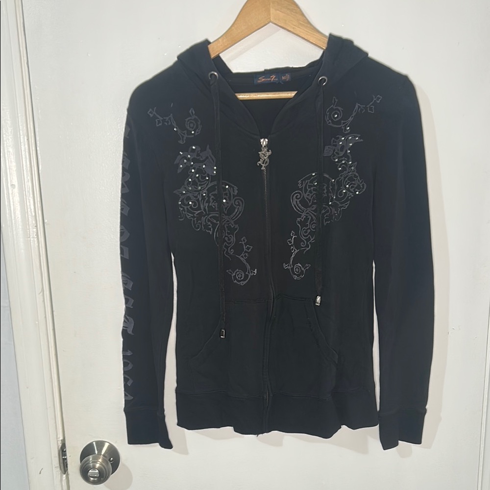 Y2K Rhinestone Design Black Sweat Suit - Picture 4 of 12